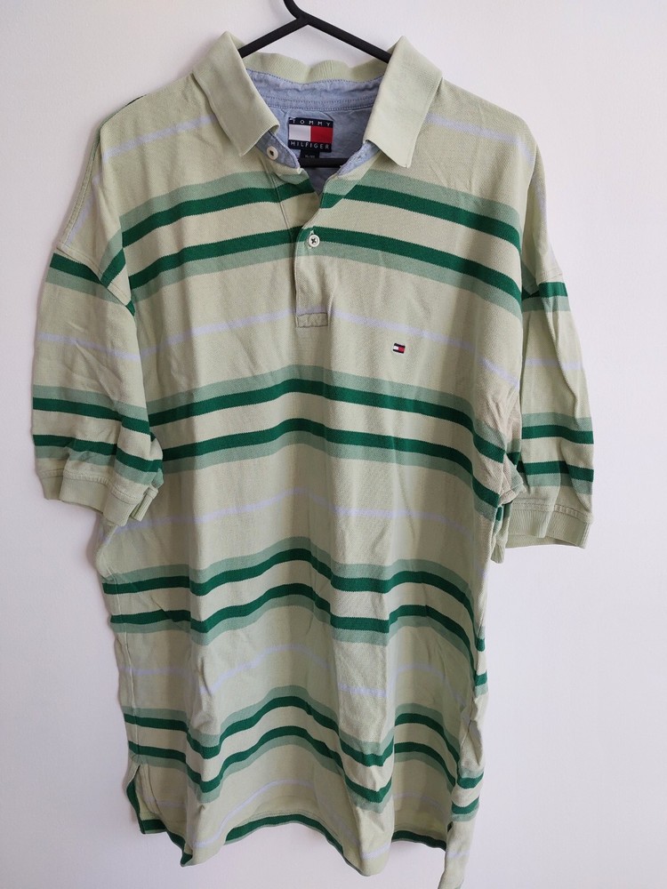 TOMMY HILFIGER XL XL XG YELLOW/GREEN/WHITE POLO SHIRT GOOD USED CONDITION