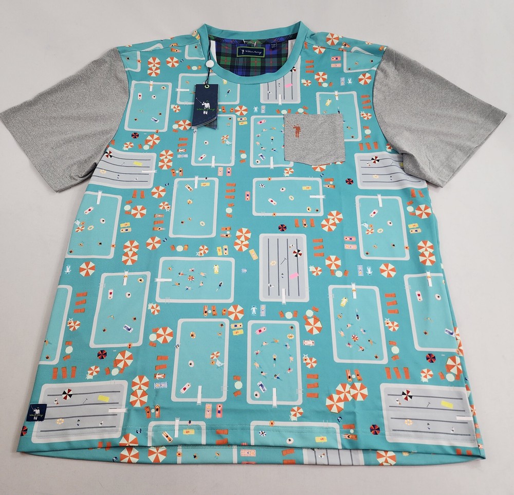 William Murray golf shirt tee adult blue sea fish stretch UV easy care $85 mens