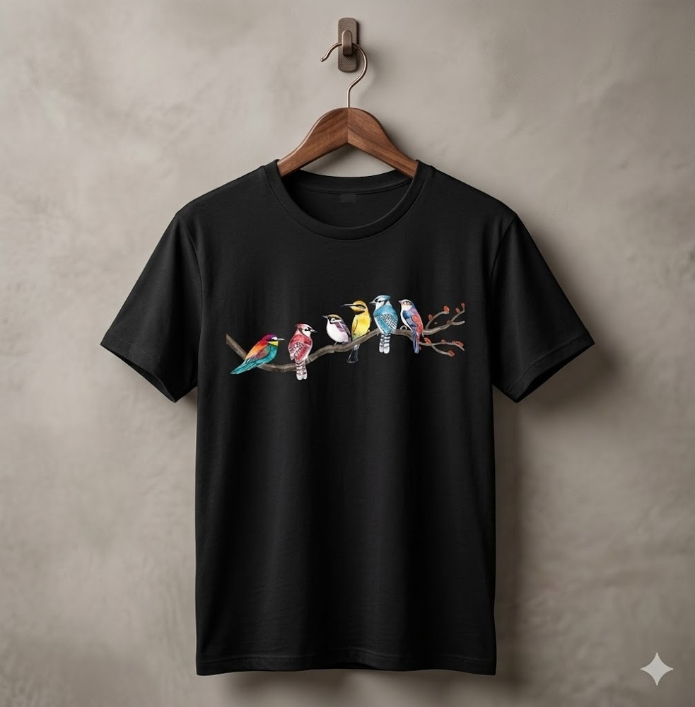 Colorful Birds on Branch Bird Watching Nature T-Shirt Unisex – H196