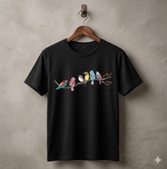 Colorful Birds on Branch Bird Watching Nature T-Shirt Unisex – H196