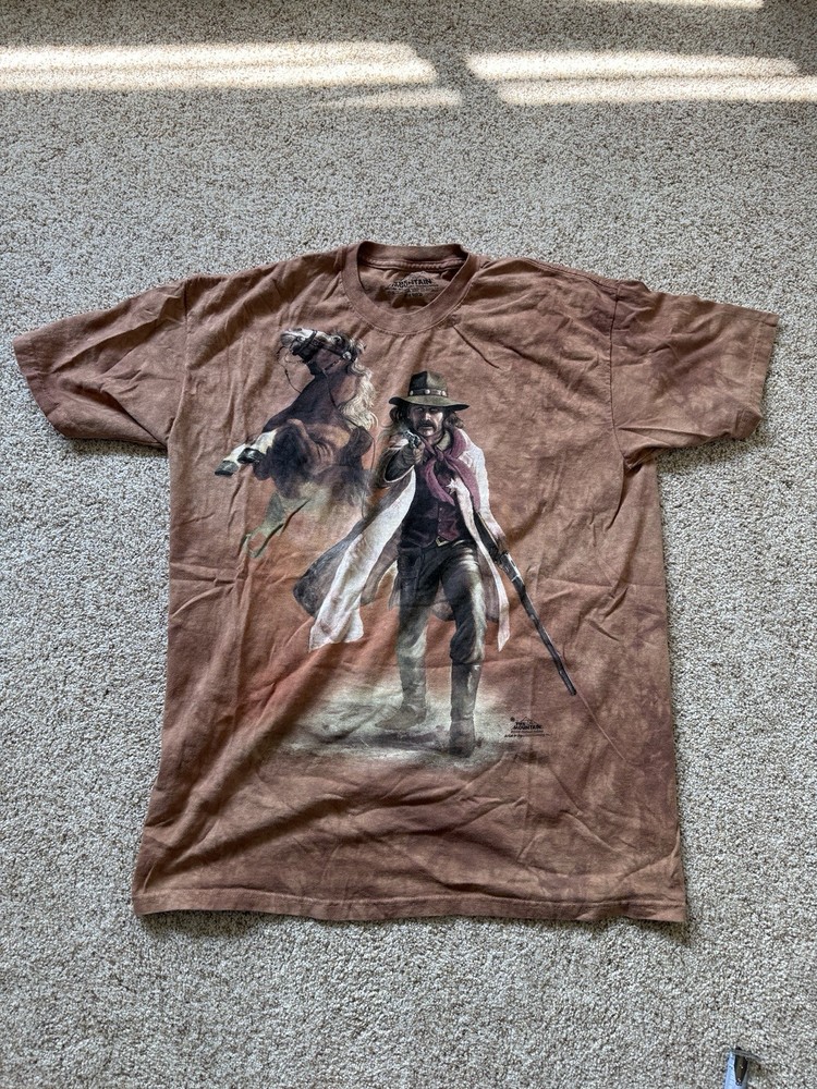 The Mountain Mens T-shirt Brown Cowboy Western Horse Wild West Tee Size XL
