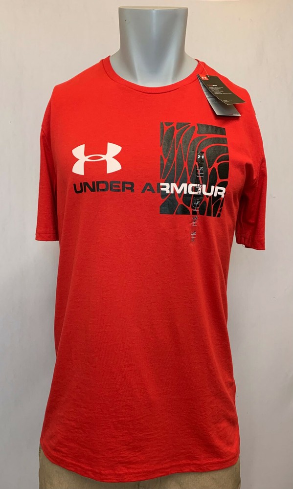 Under Armour Shirt Mens Medium Large Gray Red Short Sleeve Athletic Fit Soft