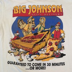 Vintage Big Johnson Shirt Mens L White 90s Funny Parody Pizza Delivery NSFW