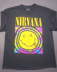 Nirvana Shirt Mens Large 44″ Gray Multicolor Smiley Face Band Tee Grunge Rock
