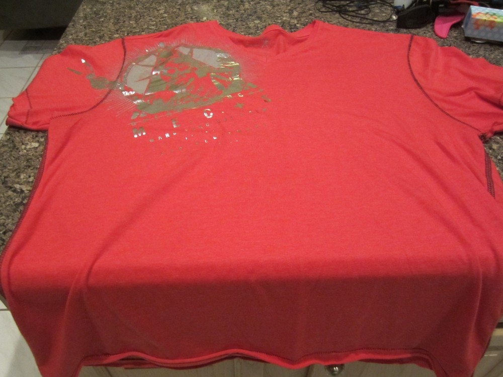 Marc Ecko V-Neck T-Shirt – Red – XL – Silver Foil Logo