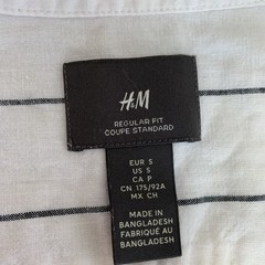 H&M white and black striped Linen Cotton button up shirt mandarin collar sz S