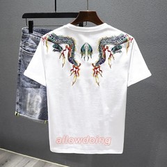 Men’s Dragon Embroidered T-Shirt Casual Short Sleeve Summer Ethnic Style Top