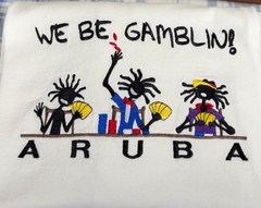 Vtg 90’s Aruba Size XL Souvenir Travel White T-Shirt Unisex WE BE GAMBLIN! EUC