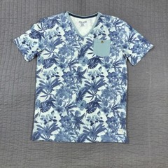 Fresh Brand Shirt Men Medium Blue Hawaiian Tropical Floral Beach Surf Cotton Tee