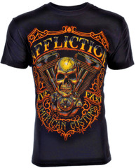 $58 AFFLICTION American Customs THUNDER Skulls Short Sleeve Slim Fit T-shirt NWT