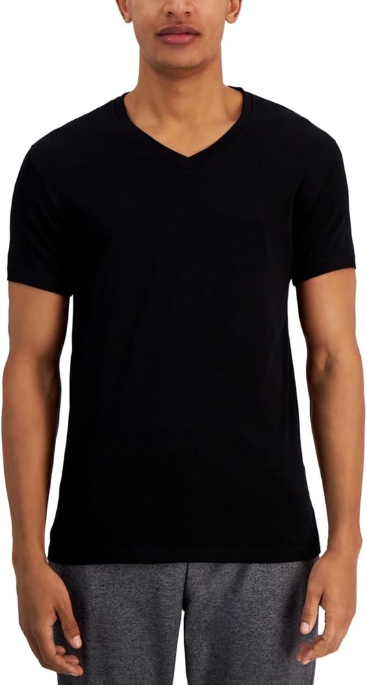 Alfani Men’s V-Neck T-Shirts Pack of Four 100% Cotton-Regular Fit-Black