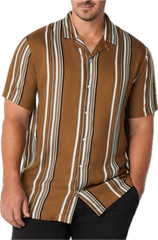 Shaquille XLG Big/Tall Mens Black / Brown Multi Striped SS Button2XLT, 3XLT, 4XL