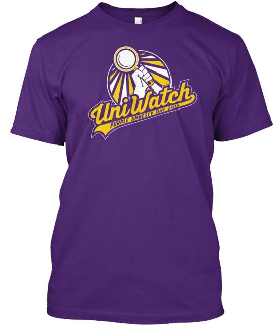 Uni Watch Purple Amnesty Day Tee T-Shirt Made in the USA Size S to 5XL