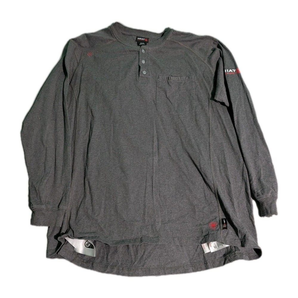 Ariat FR Shirt Mens Sz XL Gray Henley Fire Resistant Long Sleeve CAT2 2112