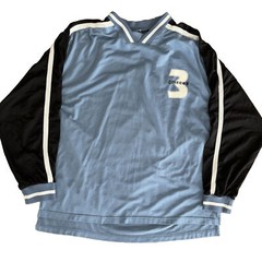 Vtg 1990s Mecca USA 3 Men’s Sz XL Black & Blue V Neck Short Sleeve Jersey Shirt