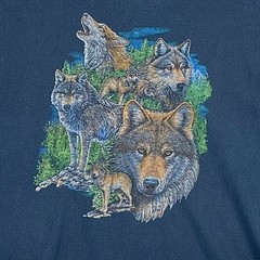 VTG Wolf Forest Tshirt Mens XL Navy Nature Mountains Outdoors Yellowstone 90s