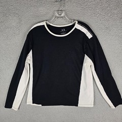 Armani Exchange Tee Shirt Womens Large Ribbed Snap Shoulder Long Sleeve