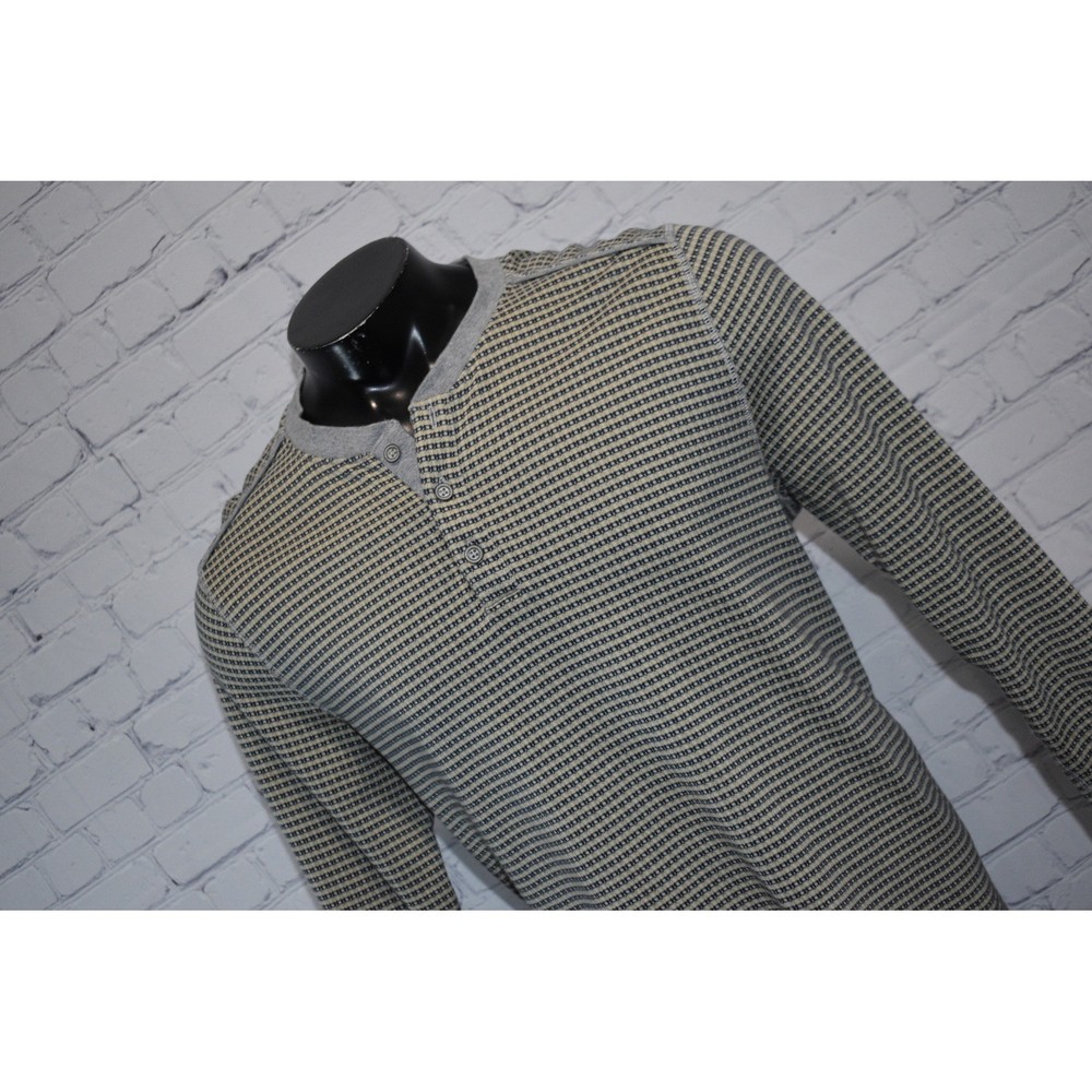 Carbon 2 Cobalt Henley Mens Large Gray Textured Long Sleeve Cotton Pullover