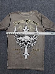 Affliction Xtreme Couture Shirt Men Small Brown Thermal Long Sleeve Skull Cross