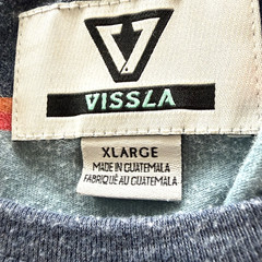 Vissla T Shirt Mens XL Gray Blue Stripe Short Sleeve Measures Medium Stretch