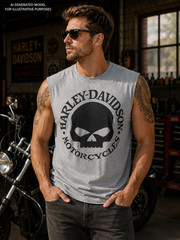 Harley-Davidson Men’s Willie G Skull Muscle Shirt – Heather Gray Sleeveless Tee