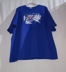 Hanes Blue Coverd Bridge Snow Winter Scene T-shirt Size 3XL