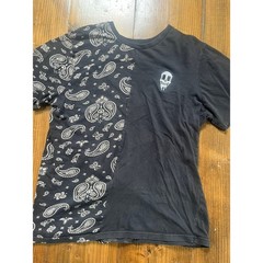 Eighty Eight Brand Mens Split Paisley Bandana Skull T-Shirt Black White Medium