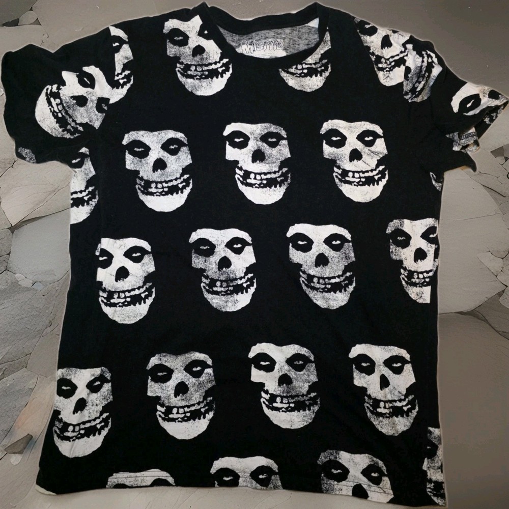 Misfits Men’s L Black White Skull Graphic Print Crew Neck Cotton Knit Tee SS