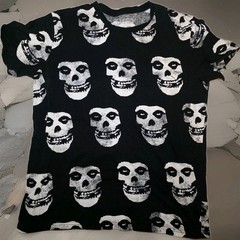 Misfits Men’s L Black White Skull Graphic Print Crew Neck Cotton Knit Tee SS