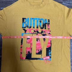 Vintage Levi’s Button Your Fly Shirt Mens Medium Yellow 501 1991 90s Graphic Tee