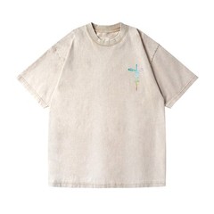 Unisex Jesus Cross Rainbow Graphic Washed T-Shirt Christian Faith Oversized Tee
