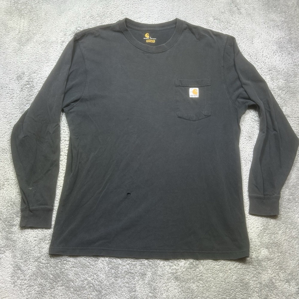 Carhartt Shirt Men’s L Black Original Fit Long Sleeve Pocket Grunge HOLES SPOTS