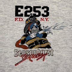 VTG Gildan FDNY Bensonhurst Bravest Engine 253 Mens L Gray Brooklyn Fire Dept