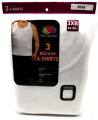 3 White Big Man 3XB 54-56 Inch A-Shirt Tanks Fruit Of The Loom 137-142 CM