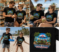 Funny Coconut Beach Shirt Good Times Tropical Vacation Summer Gift Tee – Black