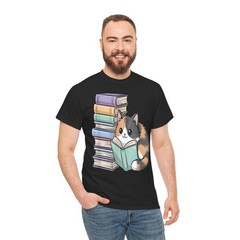 Cat on Books Pets Reading Nerd Reader Gift Women Men Tee