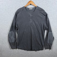 Marine Layer Mens XL Gray Cotton Henley Long Sleeve Shirt Elbow Patches