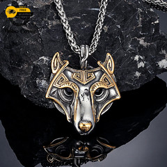 Viking Wolf Head Pendant Necklace Men Norse Nordic Silver Gold Stainless Steel