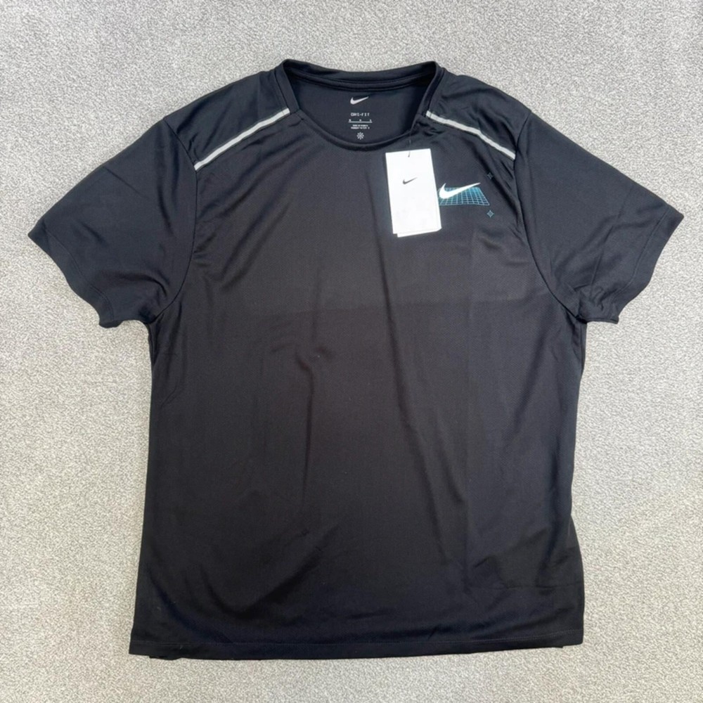 Nike Miler Men Short-Sleeve Graphic Running Top T-Shirt Black Small HV3997-010 M