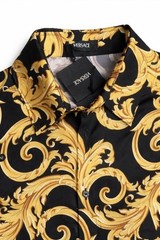 Versace Informal Shirt Twill Poly Baroque Black And Gold 50IT(US L)$1750 Retail