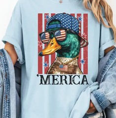 Merica Duck Shirt, Funny Patriotic Mallard Tee, Retro USA Flag T-Shirt