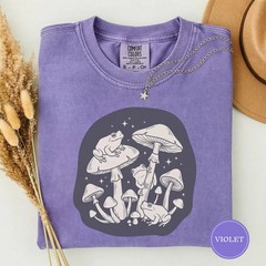 Frogs Mushrooms Line Art Comfort Tee Nature Aesthetic Toad Fungi