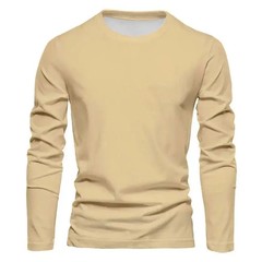 Spring and Autumn Men’s Solid Color Round Ne T-shirt 100% Polyester Fiber Casu