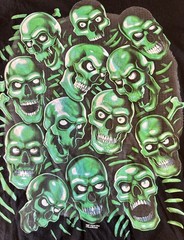 Vintage Liquid Blue Glow In Dark Skull Pile T-Shirt on Port & Co Blank 2007