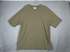 VTG Perry Ellis Shirt Mens XL Green Striped V-Neck Cotton Rayon T-Shirt Tee Y2K
