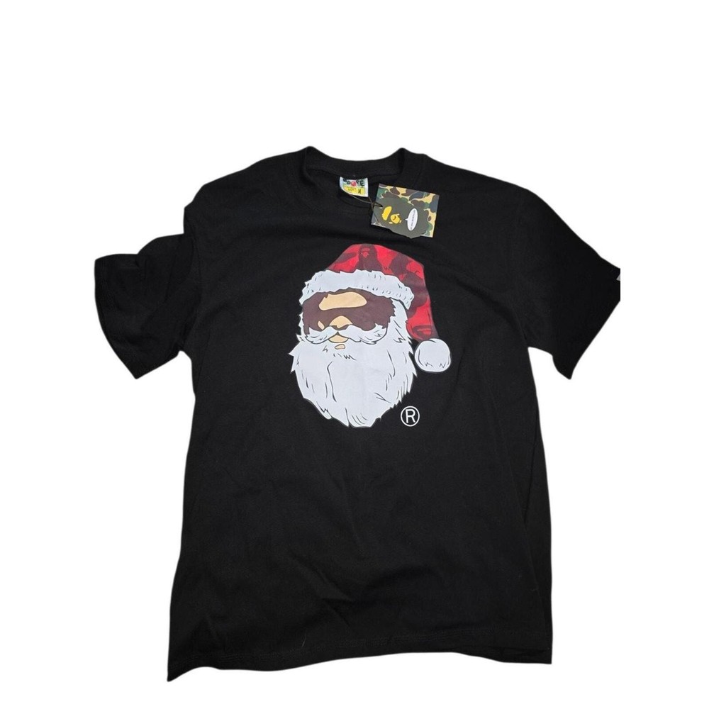 A Bathing Ape BAPE Black Graphic Santa Ape Head Size Med NWT