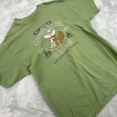 Hanes Beefy-T Alaska Goosed Moose Saloon Graphic T-Shirt Mens Large Olive Green