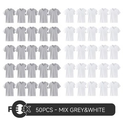 50 Pack V-Neck Sublimation Blanks T-Shirts Mixed Sizes White Grey Polyester