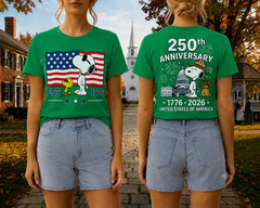 Snoopy 250th Anniversary T Shirt Front Back 1776 2026 America 4th Of July Tee