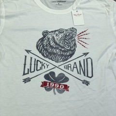 Lucky Brand Shirt Mens Medium White Bear 1990 Clover Arrows Graphic Crewneck Tee
